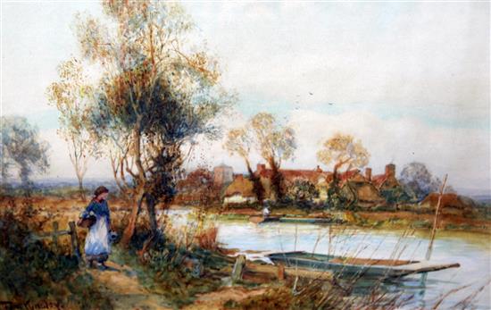 Albert Kinsley (1852 -1945) Woman on a riverbank, 14 x 20.5in.